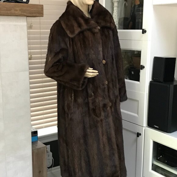 Women 47" Dark Brown Authentic Mink Fur Coat Sz 12-14 Made in Canada VTG - Picture 2 of 9